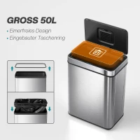 HOMCOM 50 L sensorprullenbak, automatische deksel, roestvrij staal, veelzijdig inzetbaar, zilverkleurig(m-5)