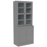 HOMCOM Vitrine/Bücherschrank, 6-stufiges Aufbewahrungsmöbel mit 4 Türen davon 2 aus Einscheiben-Sicherheitsglas, verstellbare Einlegeböden, weiß