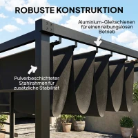 Outsunny Pergola 3,87 x 2,97 m Terrassenüberdachung mit Schiebedach, 2 Sichtschutz, UV 50+ Dunkelgrau(m-6)