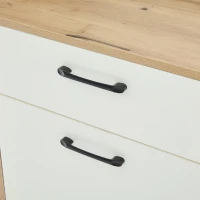 7-In-1 Coat Rack with 2 Shoe Compartments and Semi-open Shelves, High-gloss Cabinet with Mirror, 100L x 38.5W x 190H cm, White+Oak(m-9)