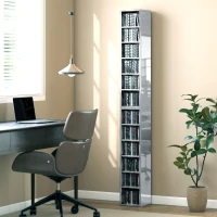 HOMCOM Set of 2 CD Media Display Shelf Unit Tower Rack with Adjustable Shelves, High Gloss Grey(m-2)