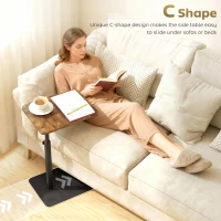 HOMCOM C Shaped Side Table, Small End Table with Adjustable Height and Metal Base for Living Room, Bedroom, Rustic Brown(m-4)