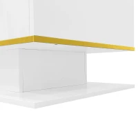 Modern LED Coffee Table with High-Gloss Finish and Gold Accents, Illuminated Unit with Drawers and Storage, 100L x 50W x 40H cm, White(m-14)