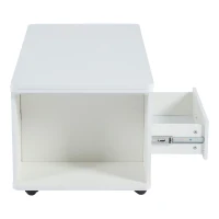 Modern Lift-Top Coffee Table with Hydraulic Lift and Hidden Storage, Versatile Unit with 4 Stools and Drawer, 100L x 50W x 45H cm, White(m-10)