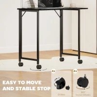 HOMCOM Folding Small Desk on Wheels - Black Wood Effect(m-5)