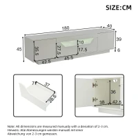 High-Gloss TV Entertainment Centre with App-Controlled LED Lighting, Modern TV Stand with Multi-Zone Storage, 180L x 40W x 45H cm, White(m-3)