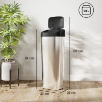 HOMCOM 50L Stainless Steel Sensor Bin - Silver Tone(m-3)