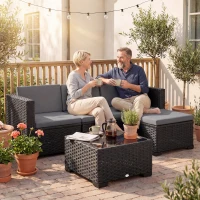 Outsunny Ensemble Modulaire de Jardin en Rotin 5 Pièces avec Coussins, Canapé d'Angle Gris(m-2)