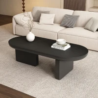 Oval Centre Coffee Table with Double Square Legs and Felt Feet, Minimalist Table for Compact Living Rooms, 119.5L x 50W x 35.5H cm, Black(m-6)