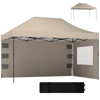 Outsunny Gazebo 3x4.3m, UPF50+ Tetto, Pareti, Borsa Ruote, Tenda Giardino, Marrone Sabbia(m-7)