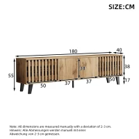 Modern Vintage TV Stand with Sturdy Five-Legged Support, Spacious Unit with 4 Openwork Doors and 9 Shelves, 180L x 40W x 55H cm, Wood(m-3)