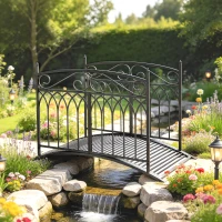 Outsunny Metalen tuinbrug 135,5 cm vijverbrug met veiligheidsleuningen antieke look roestbestendig eenvoudige montage(m-2)