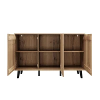 Modern Vintage Sideboard with Openwork Wooden and Panel Doors, Six-Point Support Unit with 6 Compartments, 150L x 40W x 95H cm, Wood(m-9)