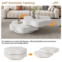 Flower-Shaped Coffee Table with 2 Shelves and Double-Tier Design, 360° Rotating Tabletop for Living Room, 75L x 67.5W x 31H cm, White(m-5)