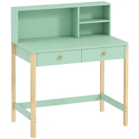 AIYAPLAY Bureau enfant en bois, bureau avec rangement, 2 tiroirs et 3 compartiments ouverts, plateau large, 90x52x105cm, vert(m-12)