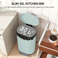 HOMCOM 30 L Modern Curved Kitchen Bin - Green(m-4)