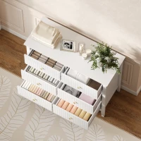 HOMCOM Fluted Dresser, 6 Drawer Chest of Drawers for Bedroom, Living Room, Hallway, Closet, White(m-8)