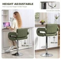 HOMCOM PU Leather Upholstered Swivel Bar Stool, Height Adjustable with Back, Armrest, Footrest, Green(m-4)