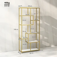 HOMCOM Seven-Tier Geometric Bookcase - White/Gold Tone(m-3)