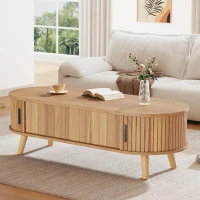 Lift-Up Oval Coffee Table with Hidden Storage and Height-Adjustable Top, Space-Saving Table for Living Areas, 120L x 50W x 39.5H cm, Wood(m-8)