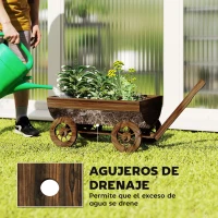 Outsunny Carrito de Madera con 4 Ruedas y Mango Jardinera Exterior con Orificio de Drenaje 115x40x54,5 cm Carbonizado(m-5)