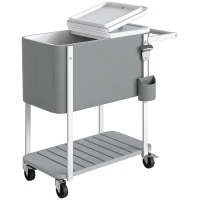 Outsunny Carrito Nevera de 56L con Ruedas Estante Abrebotellas Recogetapas Drenaje y Asa para Patio Fiesta 84x38x83 cm Gris(m-1)