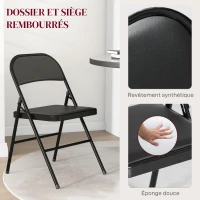 HOMCOM Lot de 4 chaises pliantes chaises de salle à manger portables cadre en acier 45 x 46 x 78 cm noir(m-4)