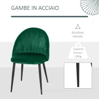 HOMCOM Set di 2 Sedie Sala da Pranzo, Sedie Cucina Moderne con Schienale a Conchiglia e Gambe in Metallo, Sedia in Velluto con Imbottita per Cucina, Camera da Letto, Ufficio e Soggiorno, Verde(m-6)