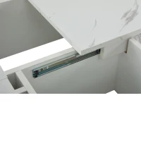 Modern Square Coffee Table with 4 Drawers and Sliding Surface, Space-Saving Center Table for Living Rooms, 90L x 90W x 25H cm, White(m-11)