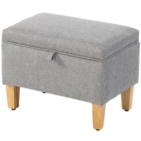 HOMCOM 16L Linen Storage Ottoman Padded Footstool with Rubberwood Legs for Storage Box, Bed End, Shoe Bench, Seating, Light Grey(m-11)