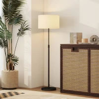 HOMCOM Floor Lamp with Remote, Height Adjustable Standing Lamp with Linen Shade, Dimmable with 3000K-6000K Adjustable Colour Temperatures, Foot Switch for Living Room Bedroom Office, Black(m-8)