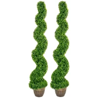 HOMCOM Set of 2 Artificial Plants, Topiary Spiral Boxwood Trees with Pot, for Home Indoor Outdoor Decor, 150cm(m-11)