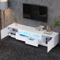 High-Gloss TV Entertainment Centre with App-Controlled LED Lighting, Modern TV Stand with Multi-Zone Storage, 180L x 40W x 45H cm, White(m-8)