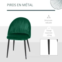 HOMCOM Lot de 2 chaises de Salle à Manger Chaise de Cuisine Velours Pieds métal vert dim. 52L x 54l x 79H cm(m-6)