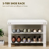 HOMCOM Two Shelf Bamboo Shoe Storage Bench - White(m-4)