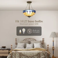 HOMCOM Tiffany Style Ceiling Light, Vintage Chandelier with 3 E27 Sockets, Semi Flush Mount for Living Room, Bulbs Not Included(m-5)