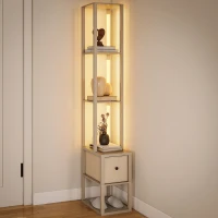 HOMCOM Floor Lamp with Shelves, LED Column Modern Standing Lamp with Fabric Drawer, Adjustable Brightness, Foot Switch for Living Room, Bedroom, Office, Oak(m-10)