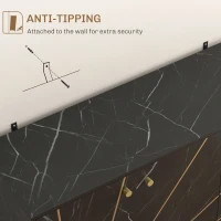 HOMCOM Sideboard Storage Cabinet, Modern Storage Cupboard with Adjustable Shelves and Metal Legs for Living Room, Kitchen, Dining Room, Entryway, Black Marble Tone(m-7)