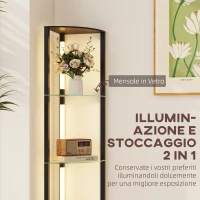 HOMCOM Lampada da Terra con 5 Ripiani e Luce LED, 3 Livelli di Luminosità e Interruttore a Pedale, Nero(m-4)