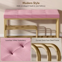 HOMCOM Bench and Shoe Storage, Tufted Shoe Storage Bench with Velvet Seat Cushion Gold Steel Frame for Entryway, Pink(m-4)