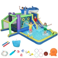 AIYAPLAY Château gonflable 8-in-1 design requin avec souffleur toboggan piscine trampoline pour 3–8 ans 405x345x235cm Multicolore(m-6)