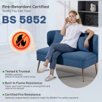 HOMCOM 2 Seater Sofa, Linen-look Fabric Small Sofa with Wing Back, Thick Seat, Metal Legs, Dark Blue(m-8)