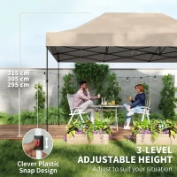 Outsunny Gazebo 3 x 4,3 m, UPF50+ Toit, Parois, Sac à roulettes, Tente de jardin, Brun sable(m-4)