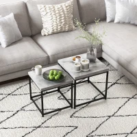 HOMCOM Coffee Table Set of 2, Nest of Tables with 3.5cm Thick Tabletop, Grey(m-8)