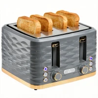 HOMCOM Toaster für 4 Scheiben mit 7 Bräunungsstufen, High-Lift, Aufwärm-/Auftau-/Abbruchs-Funktion, Graue Wellenoptik(m-11)