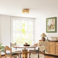 HOMCOM Lampa sufitowa, wisząca lampa boho z oprawką LED G9, okrągły abażur z liny konopnej(m-7)