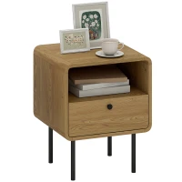 HOMCOM Bedside Table with Drawer and Open Shelf - Oak(m-10)