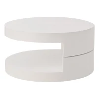 Round Rotating Coffee Table with Remote-Controlled LED Strip, Space-Saving Tabletop with Double-Layer Storage, 70L x 70W x 35.5H cm, White(m-13)