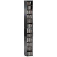 HOMCOM Set of 2 CD Media Display Shelf Unit Tower Rack with Adjustable Shelves, High Gloss Black(m-10)