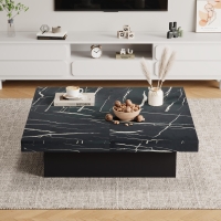 Modern Square Coffee Table with Sliding Top and 4 Built-In Drawers, Versatile Center Table for Living Spaces, 90L x 90W x 25H cm, Black